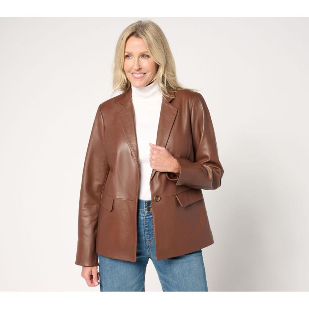 Denim & Co Women's Petite Jacket 2XP Co. Lamb Leather Blazer Dune Brown